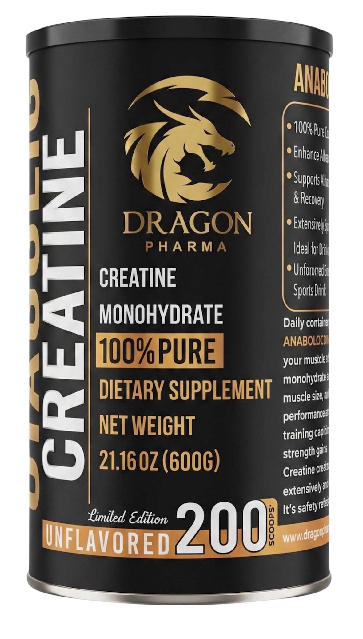 Dragon Pharma Creatine Monohydrate 100% Pure – 600g – 200 Servings
